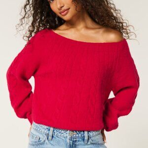 Hollister Comfy Cloud Red Off-the-Shoulder Cable-Knit Sweater Size XSmall